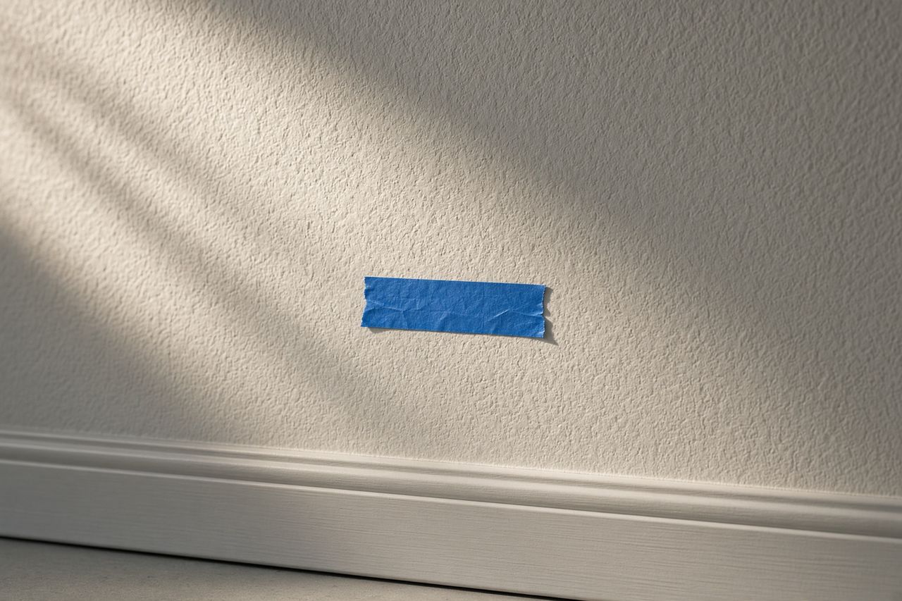 Painter's tape marking a spot on plaster